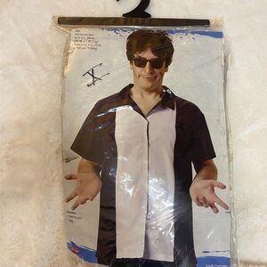 Retro Bowling Shirt & Wig Costume – 2000s TV Sitcom Inspired MENS SMALL